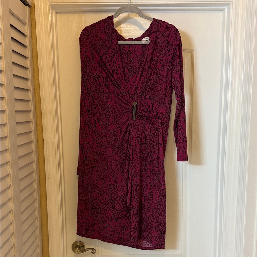 Calvin Klein Long Sleeve Dress in Deep Magenta